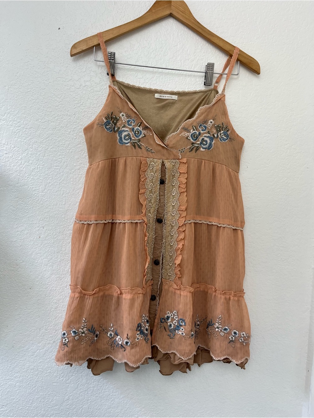 Axes femme small Peach Embroidered Tiered top/Sundress